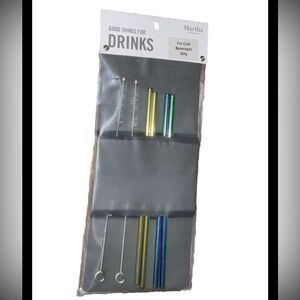 MARTHA STEWART Reusable Stainless Steel Straws 4 + 2 Cleaners SEALED
